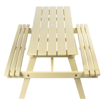Shoreham 59" Modern Classic Outdoor Wood Picnic Table Benches with Umbrella Hole